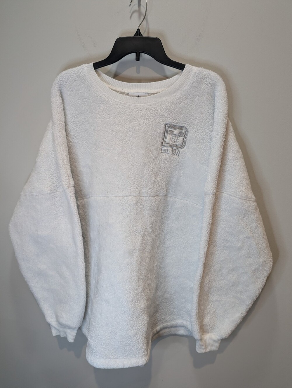 Disney White Sherpa Fuzzy Spirit Jersey With Silver Embroidered Letters Size XL